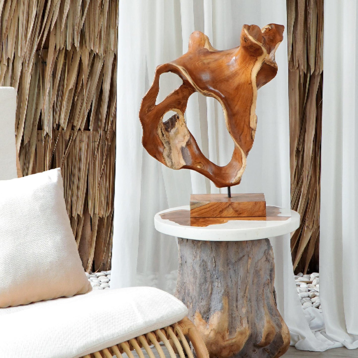 Teak Sculpture on Stand