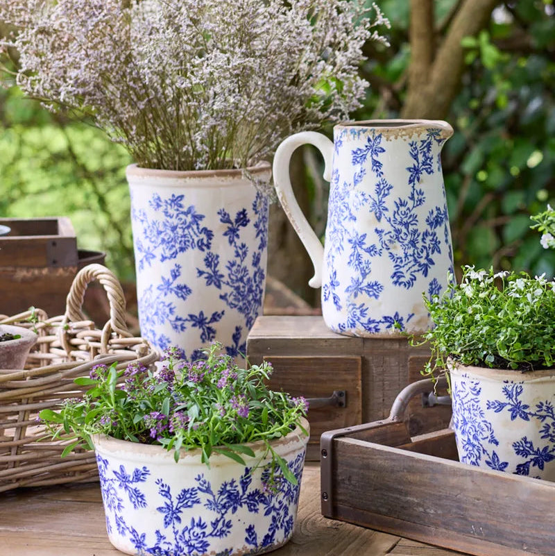 Pot - Blue Floral Wide Pot - Large