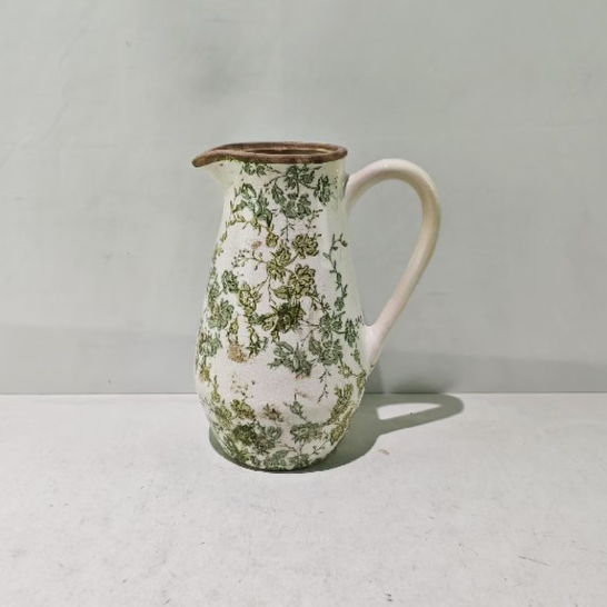 Jug - Green Floral Ceramic Jug - Large