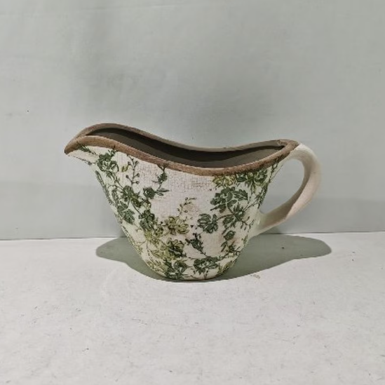 Jug - Green Floral Ceramic Jug - Small
