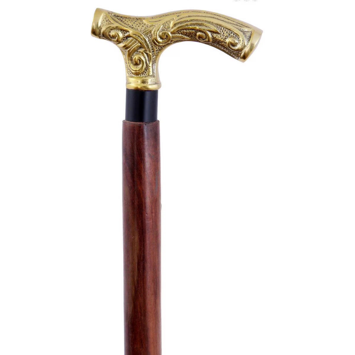 Wooden Walking Stick w/Brass Handle 115cm