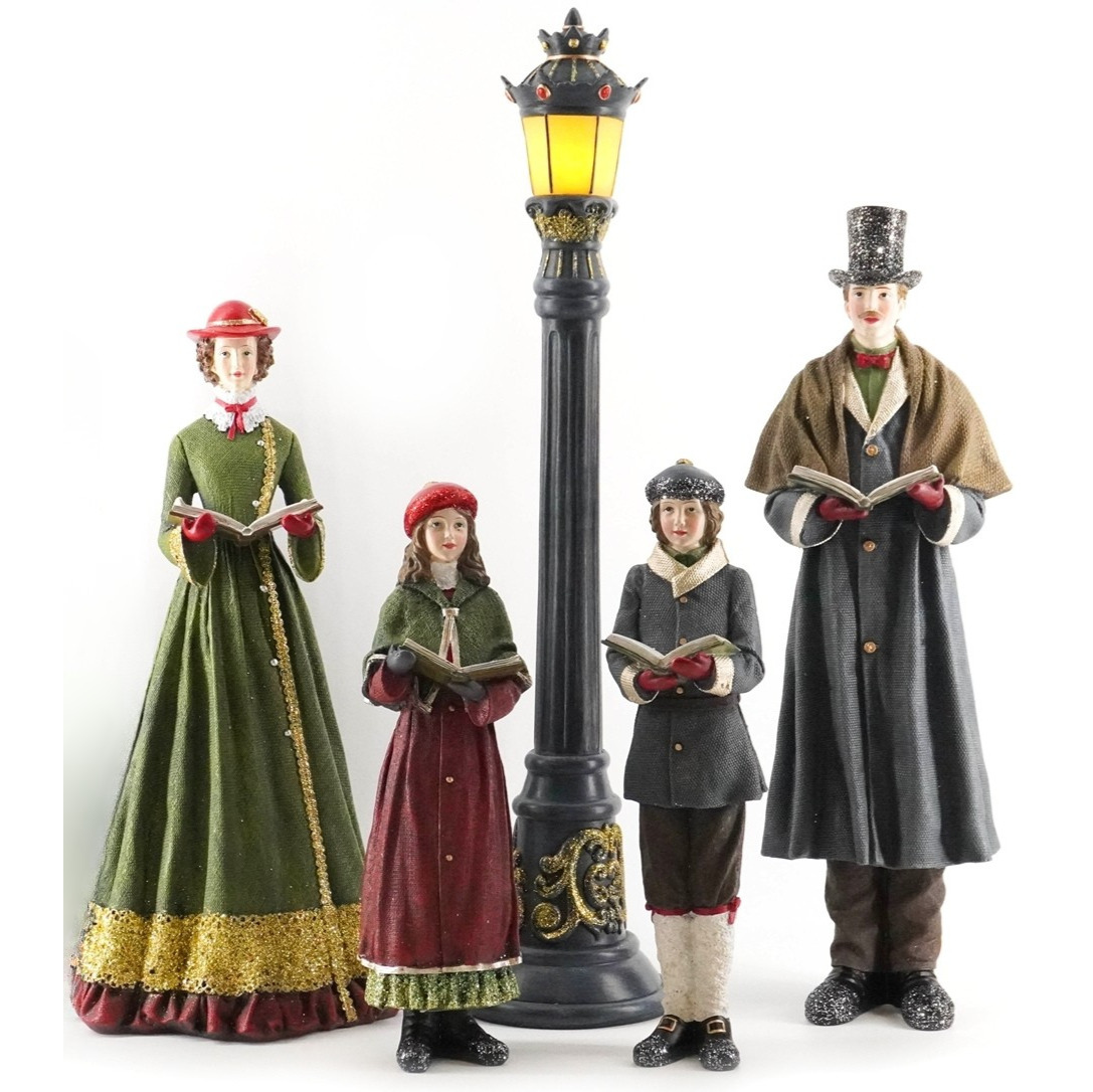 5-Piece Carol Singers with Light-Up Street Lamp