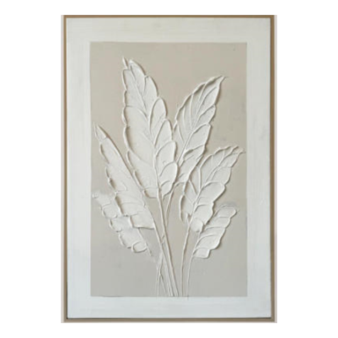 Framed Art - White Leaves On Beige 1