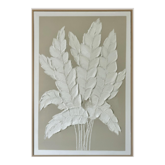 Framed Art - White Leaves On Beige 2