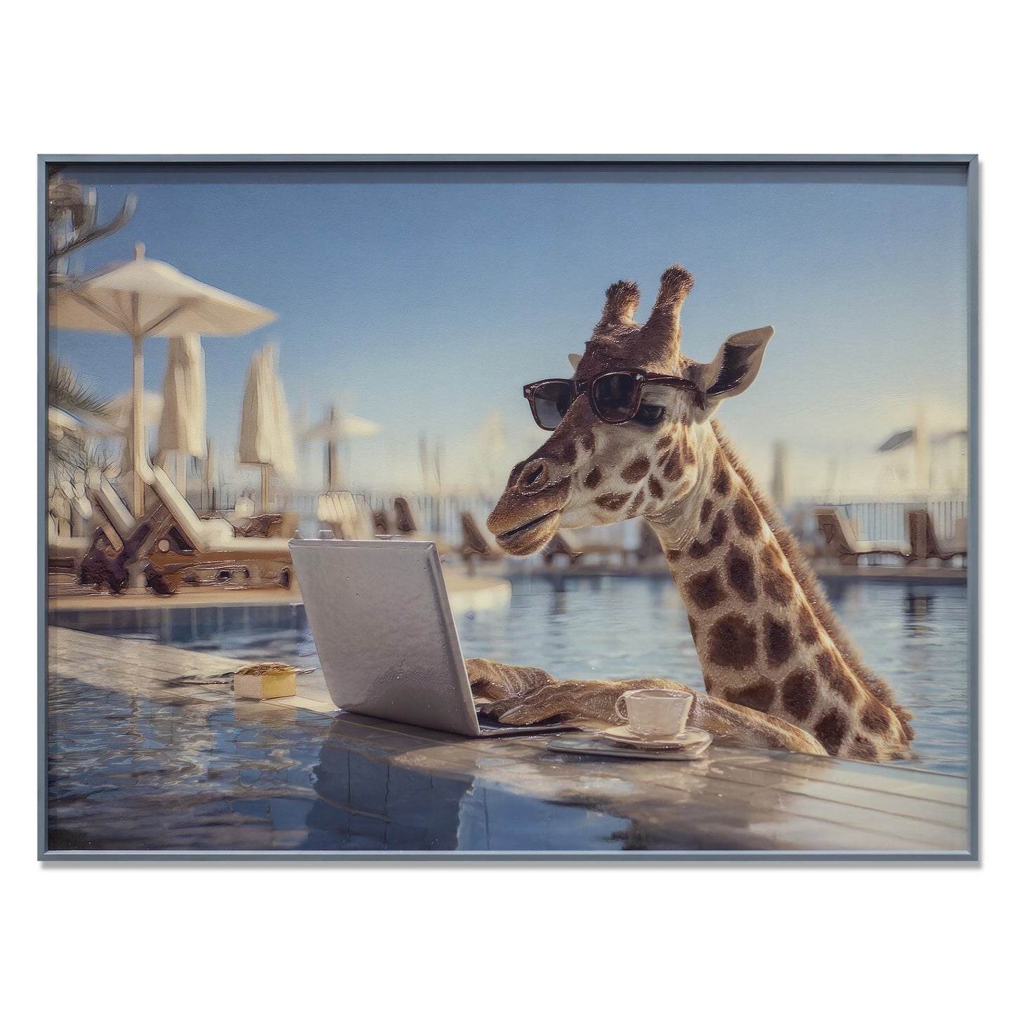 Framed Art - Giraffe Working from Home 60x80