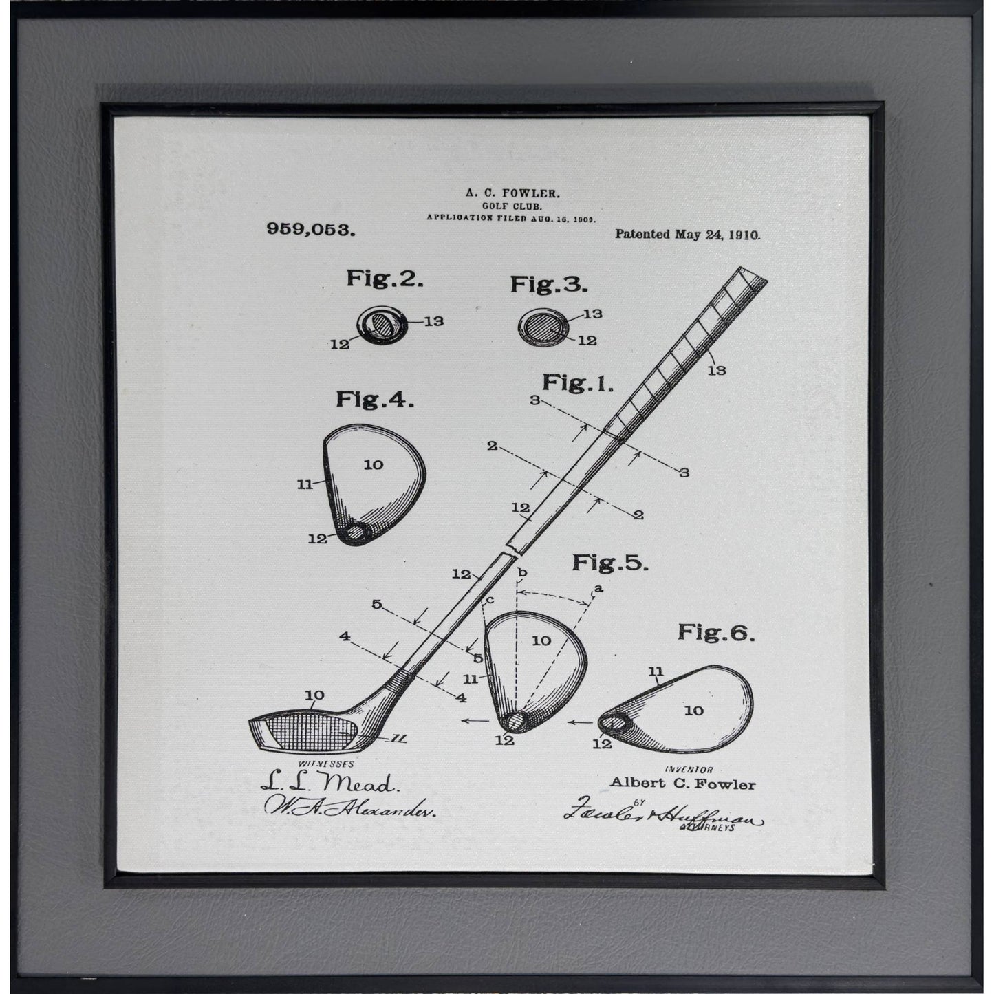 Framed Wall Art - Golf Club Blueprint 40cm x 40cm