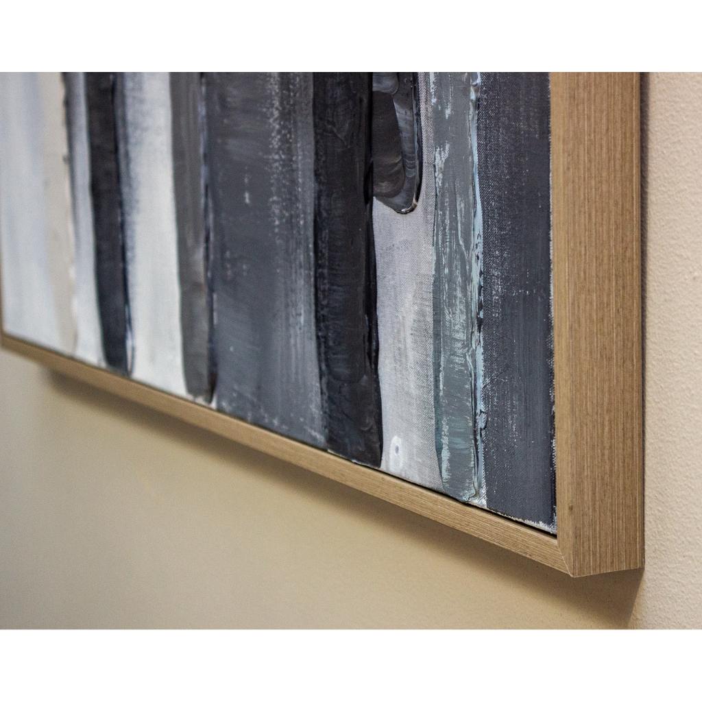 Framed Grey White Lines 80cm x 120cm