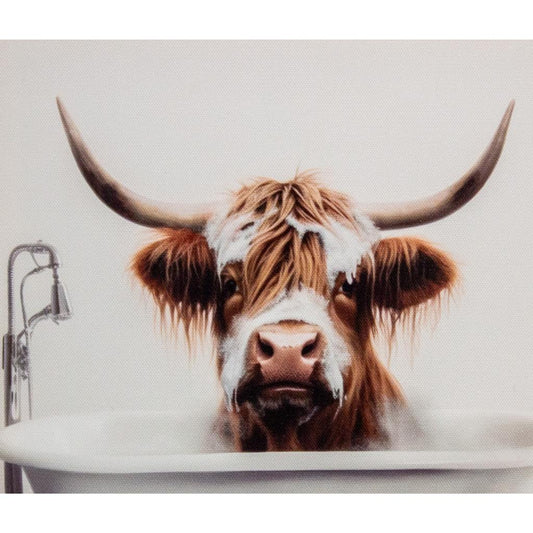Framed Bath Time Highland Cow 30cm x 30cm