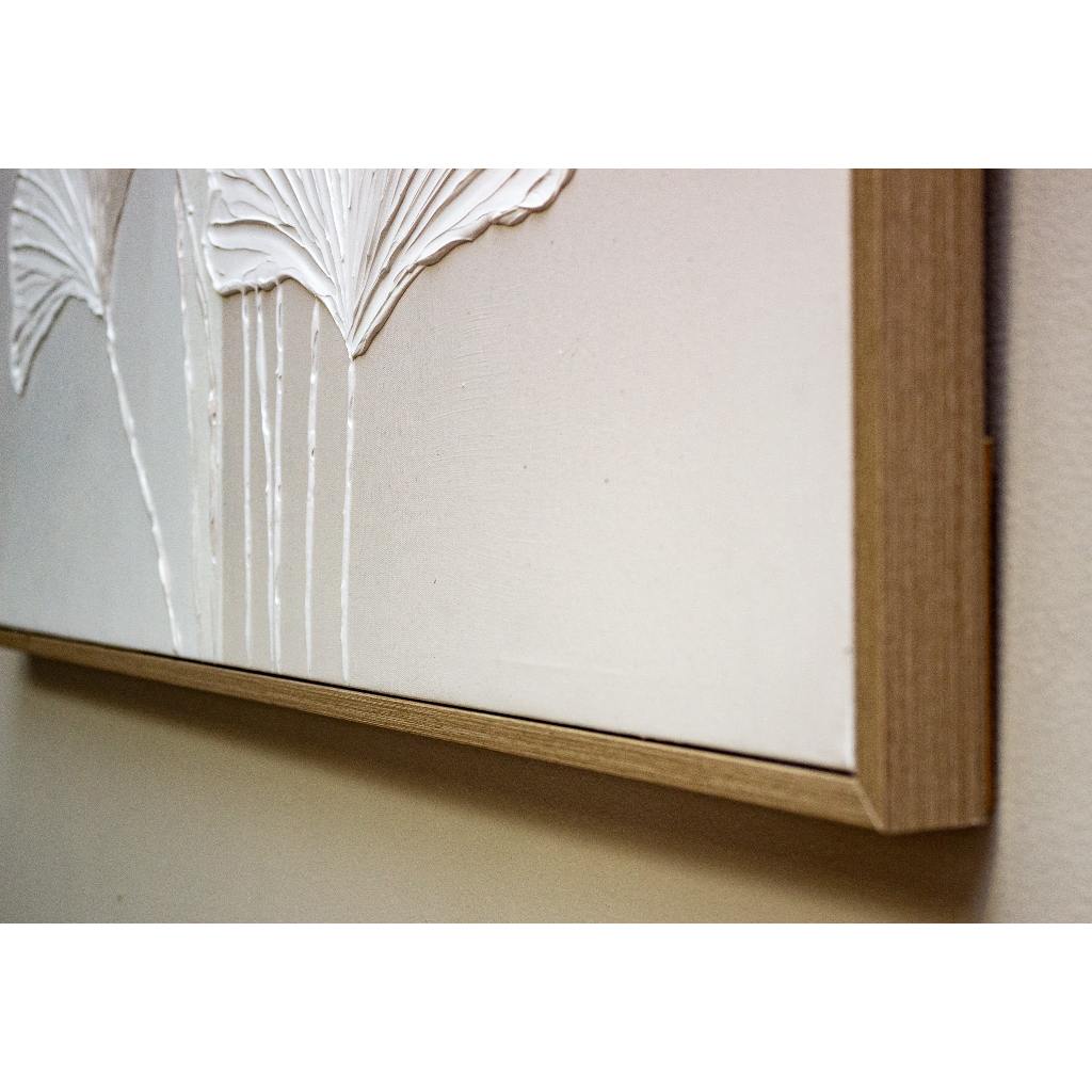 Framed White/Beige Flower 100cm x 100cm