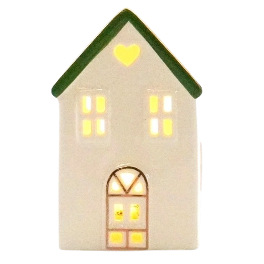 Ceramic Light Up House - White & Green