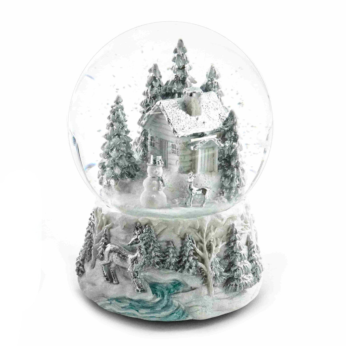 Musical Snow Globe - Silver & White Cottage
