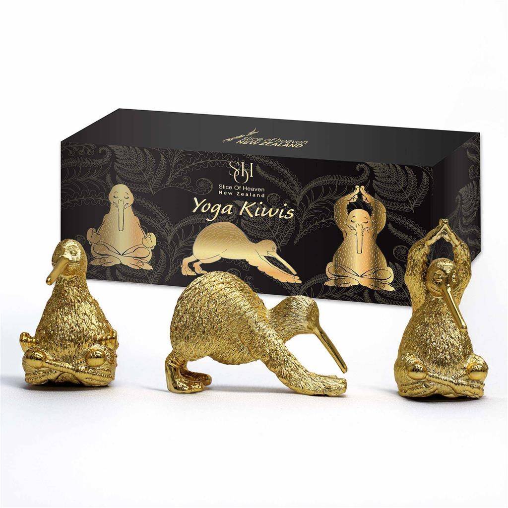 Yoga Kiwis Set of 3 Gold Colour