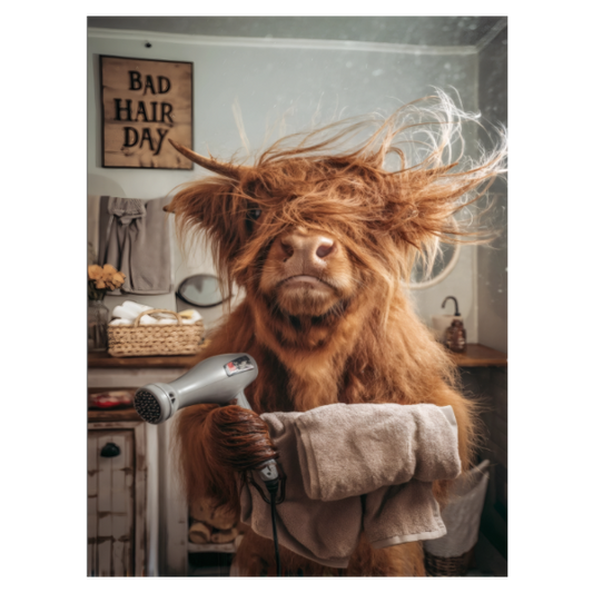 Framed Art - Bad Hair Day - Highland Cow