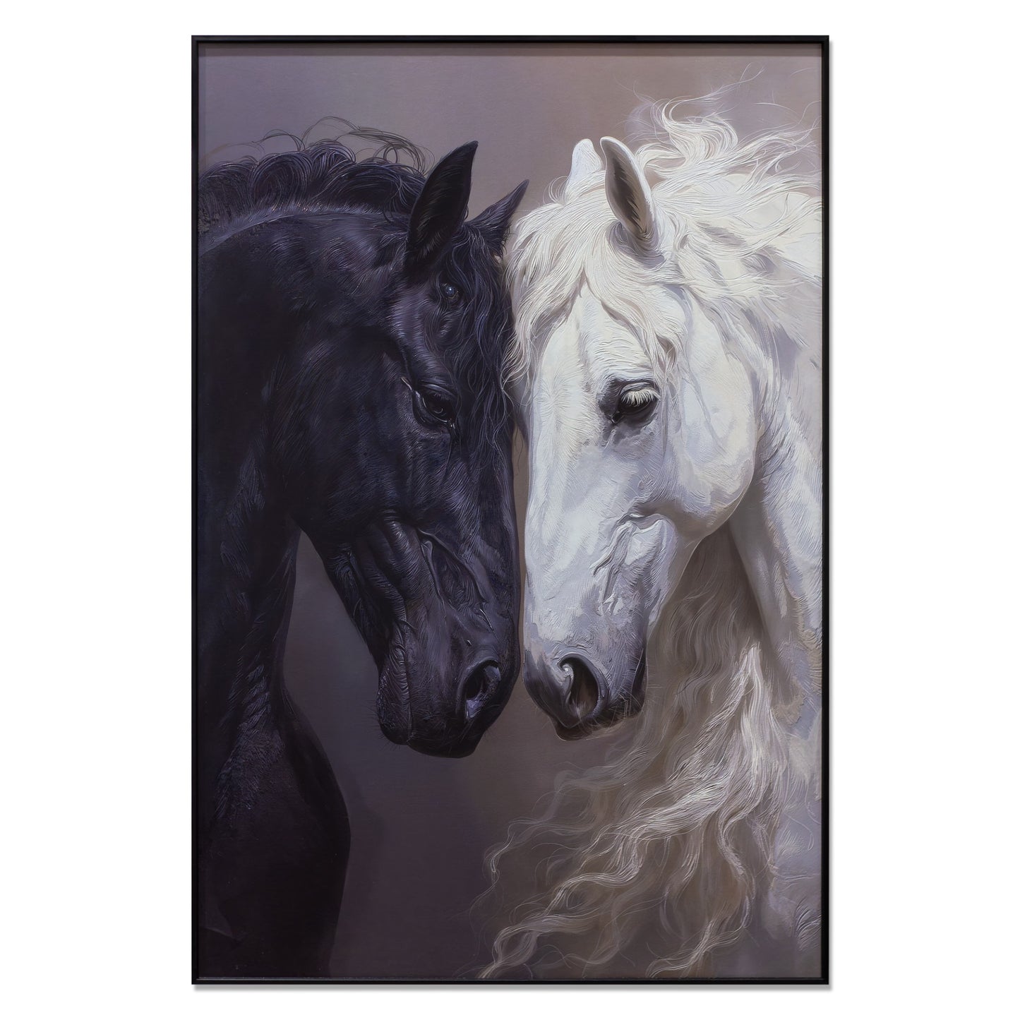 Framed Art - Black and White Horses