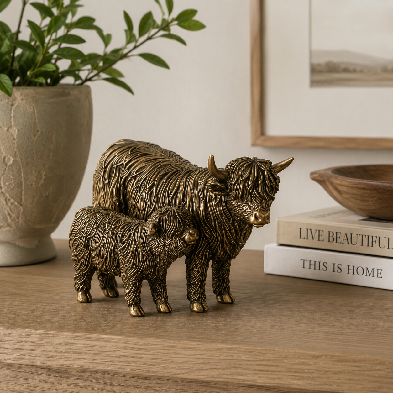 Highland Cattle & Calf Sculpture