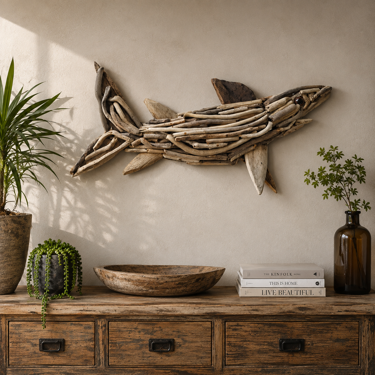Driftwood Shark Wall Deco with Hook