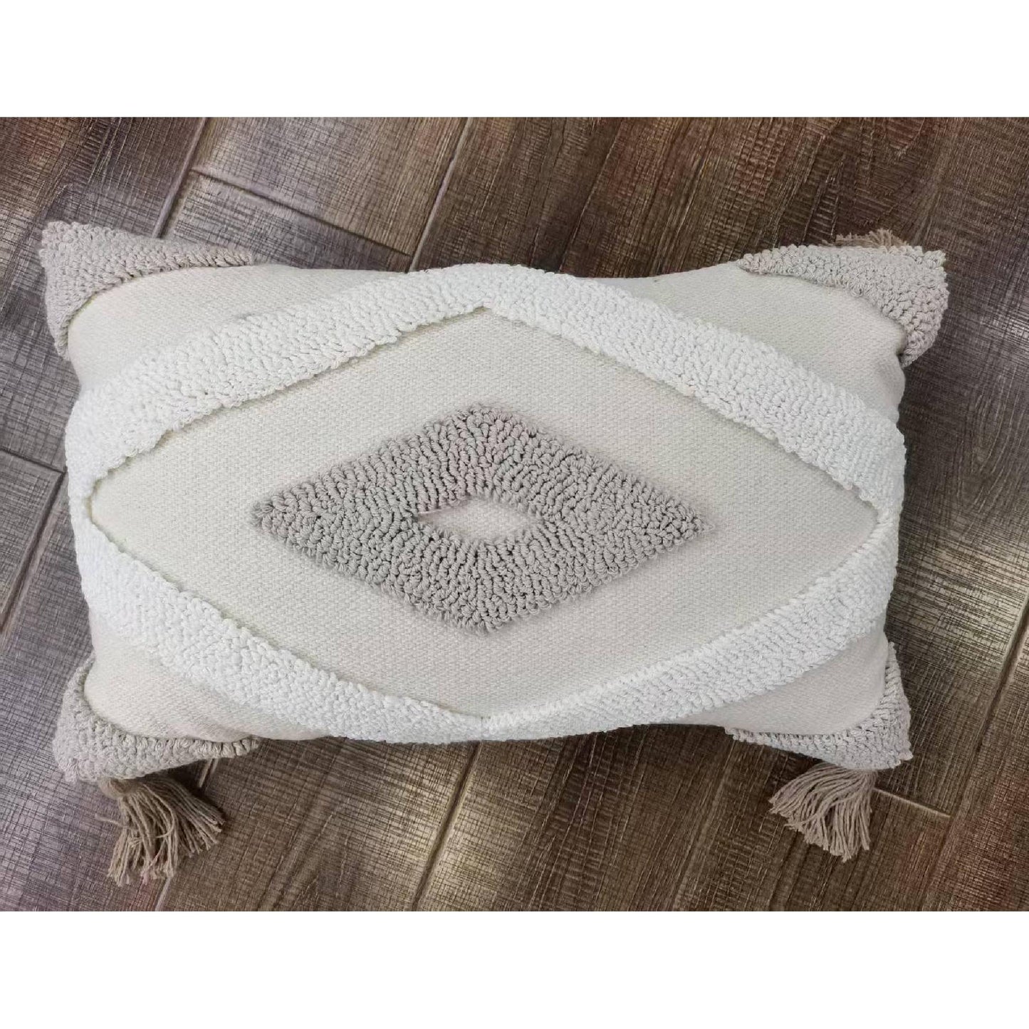 White-Grey Rectangle Cushion with Diamond