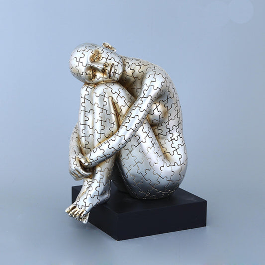 Jigsaw Lady Sculpture Antique Silver