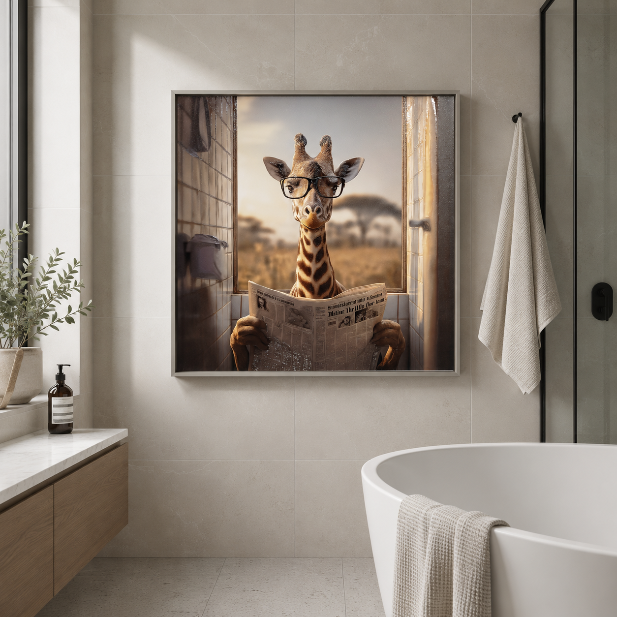 Framed Art - Giraffe Newpaper 60x60