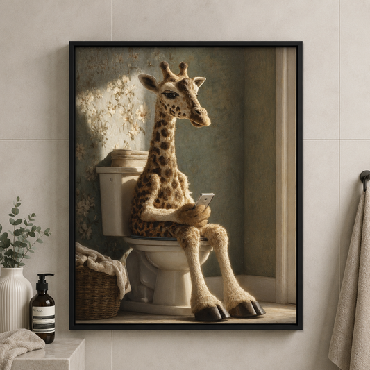 Framed Art - Giraffe On Toilet 30x40