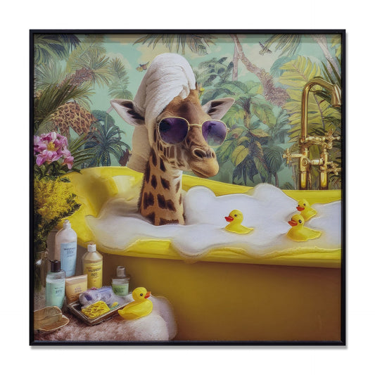 Framed Art - Giraffe in Yellow Bath 60x60