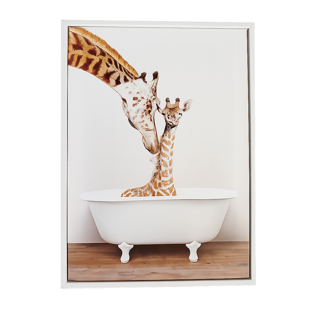 Framed Art -  Giraffe in Bath 30x40