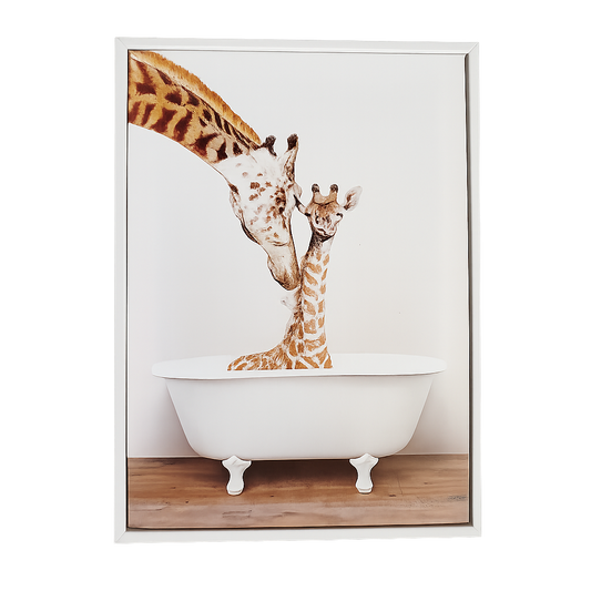 Framed Art -  Giraffe in Bath 30x40