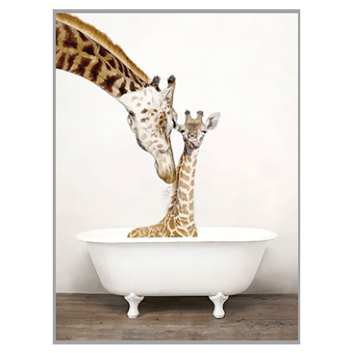 Framed Art -  Giraffe in Bath 30x40