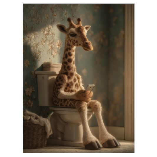 Framed Art - Giraffe On Toilet