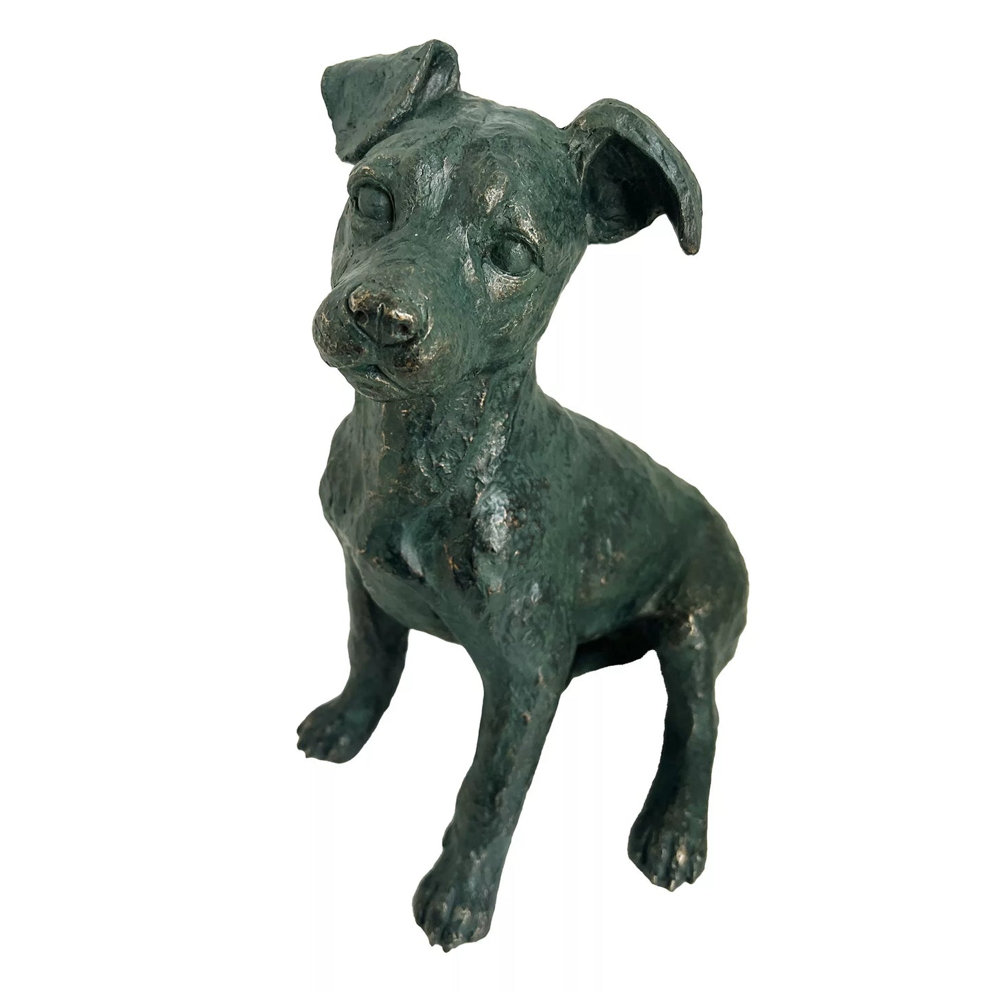Sitting Jack Russell Statue Verdigris