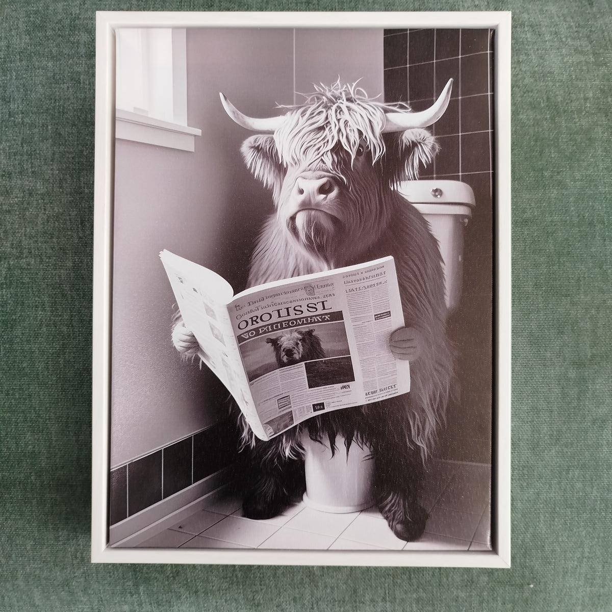 Framed Art - Highland Cow Toilet Time 30x40