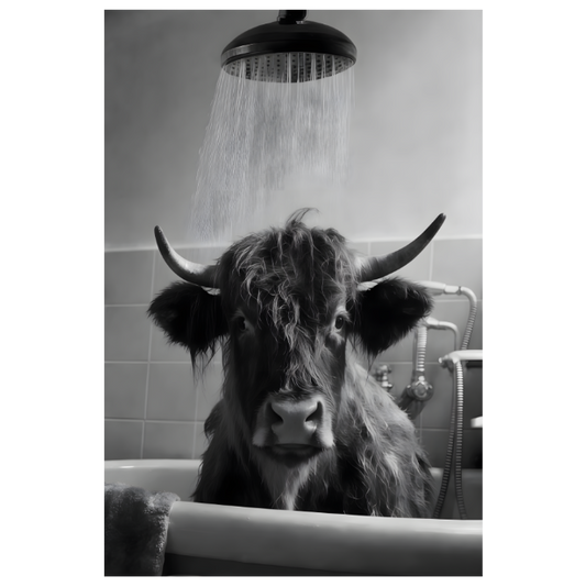 Framed Art - Highland Cow In Shower 40x30