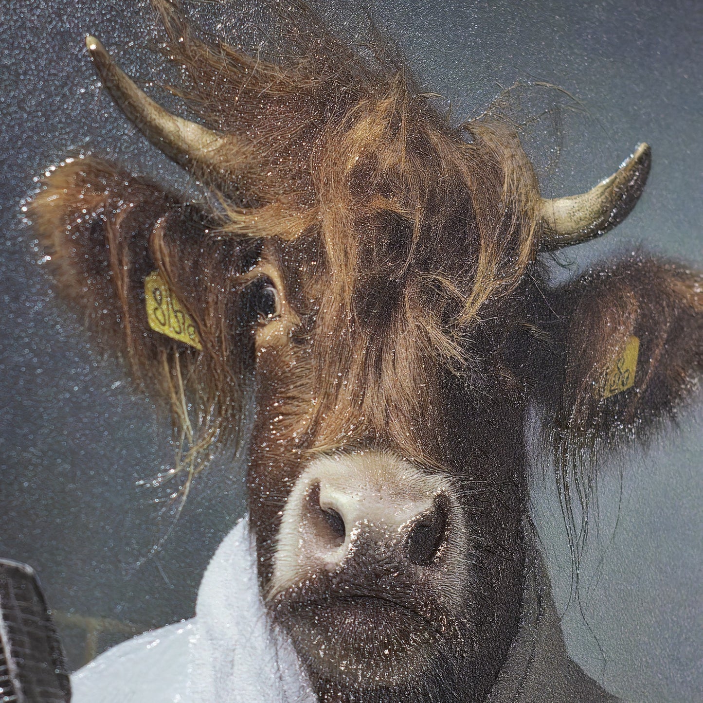 Framed Art - Highland Cow Hairdryer 40x40