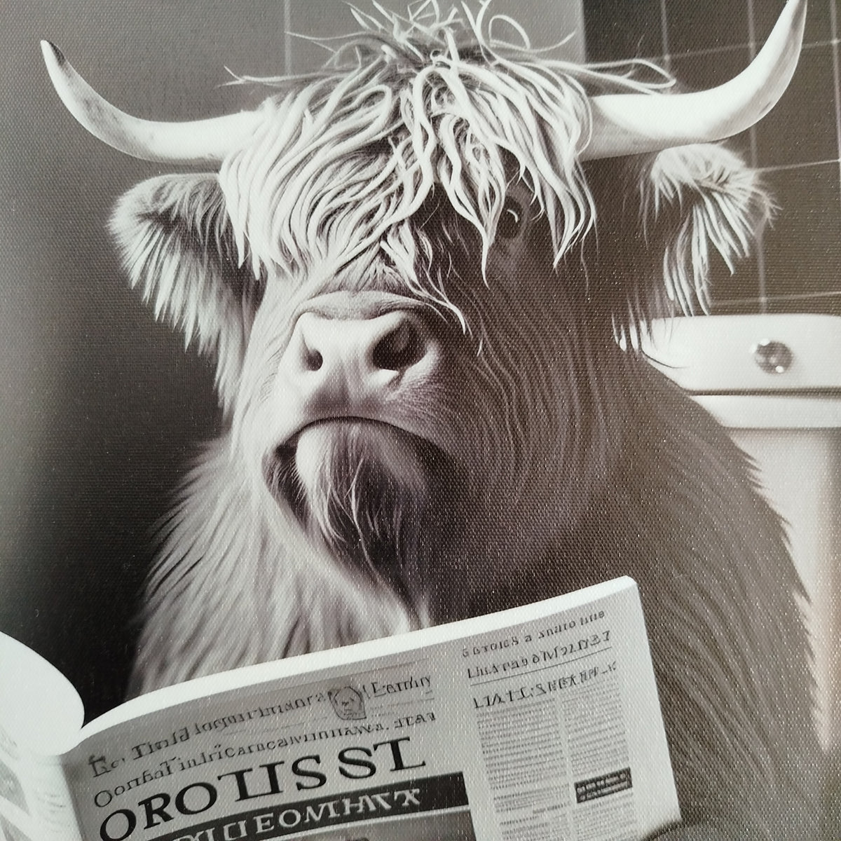Framed Art - Highland Cow Toilet Time 30x40