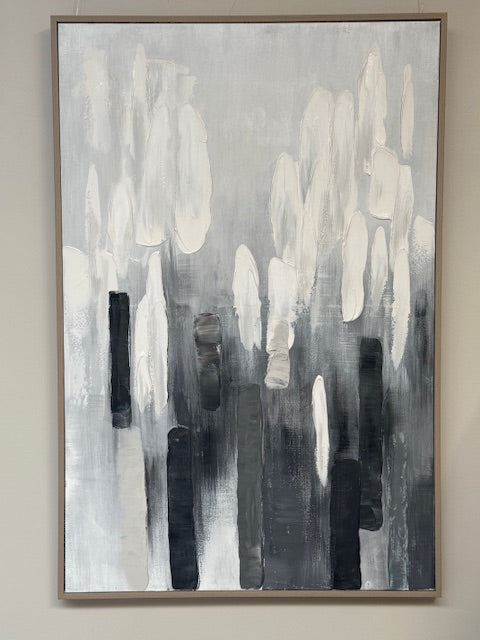 Framed Grey White Lines 80cm x 120cm