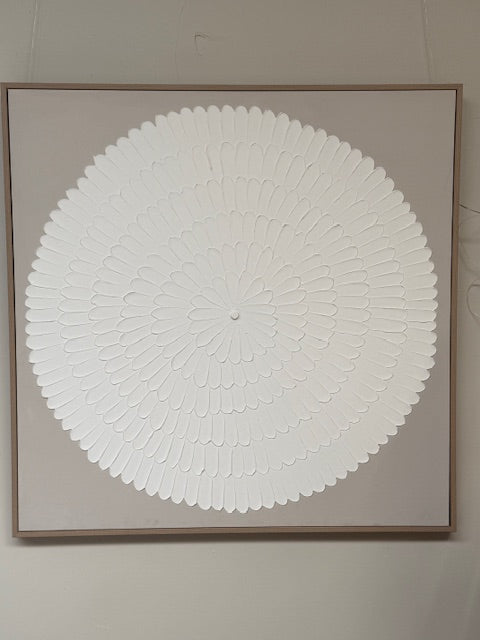 Framed Rippled Circle-White 100cm x 100cm