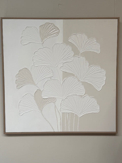 Framed White/Beige Flower 100cm x 100cm