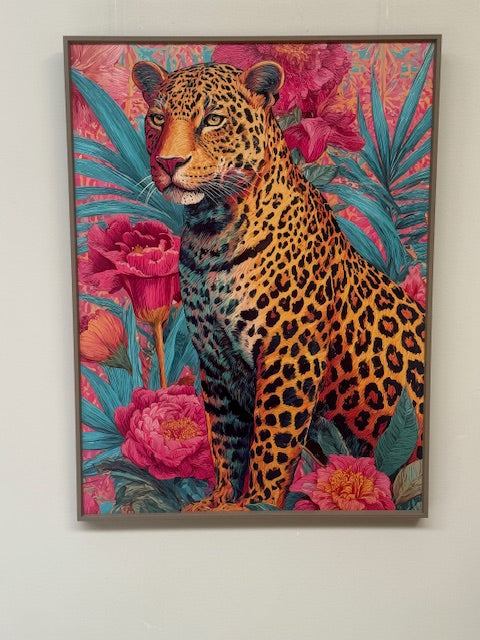 Framed Wall Art - Leopard With Floral 60cm x 80cm
