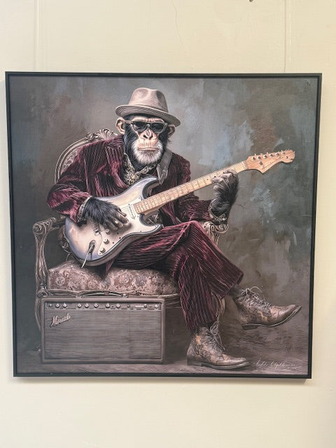 Framed Wall Art - Chimp with Guitar 80cm x 80cm