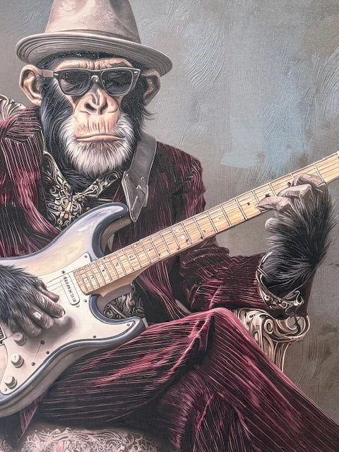Framed Wall Art - Chimp with Guitar 80cm x 80cm