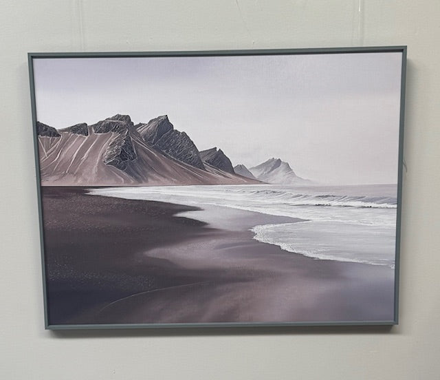 Framed Wall Art - Brown Beach and Mountains 60cm x 80cm