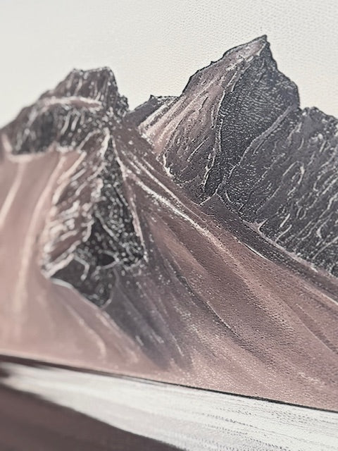 Framed Wall Art - Brown Beach and Mountains 60cm x 80cm