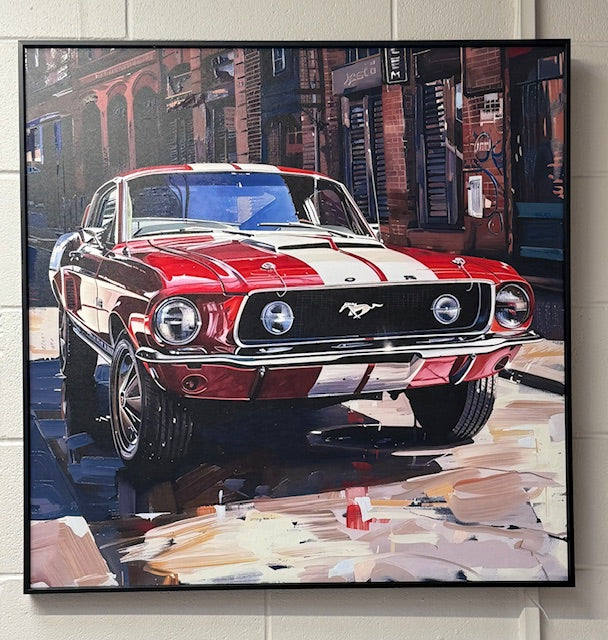 Framed Wall Art - Red Mustang 80cmx80cm