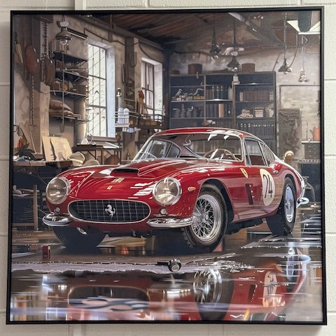 Framed Wall Art - Ferrari In Garage 80cm x 80cm