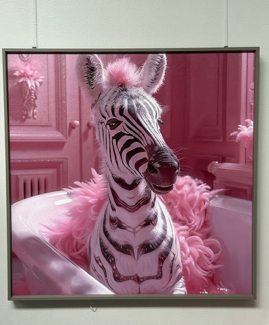 Framed Wall Art - Pink Zebra In Bath 60cm x 60cm