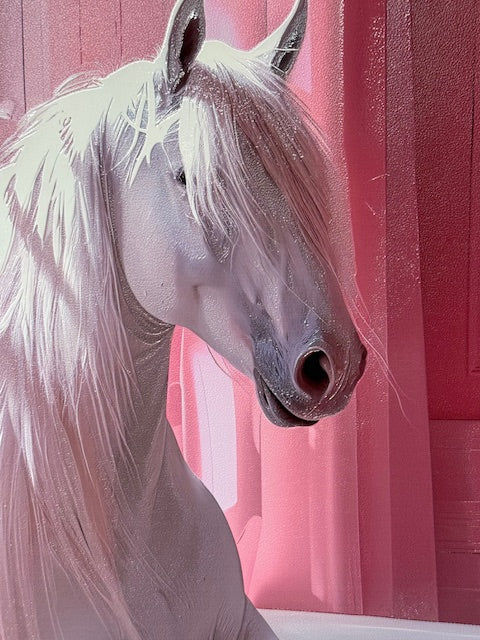 Framed Wall Art - Pink Horse In Bath 60cm x 60cm