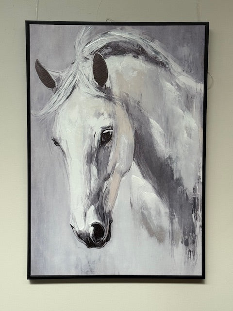 Framed White Horse 70cm x 100cm