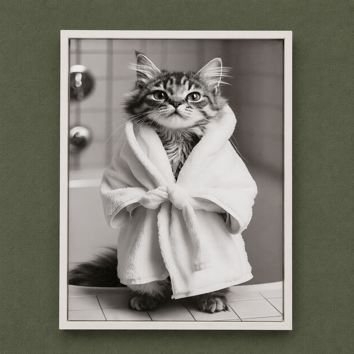 Framed Art - Kitten in Robe 30x40