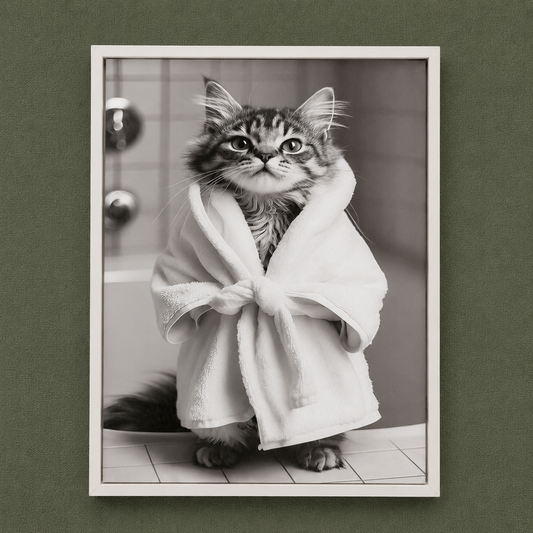 Framed Art - Kitten in Robe 30x40