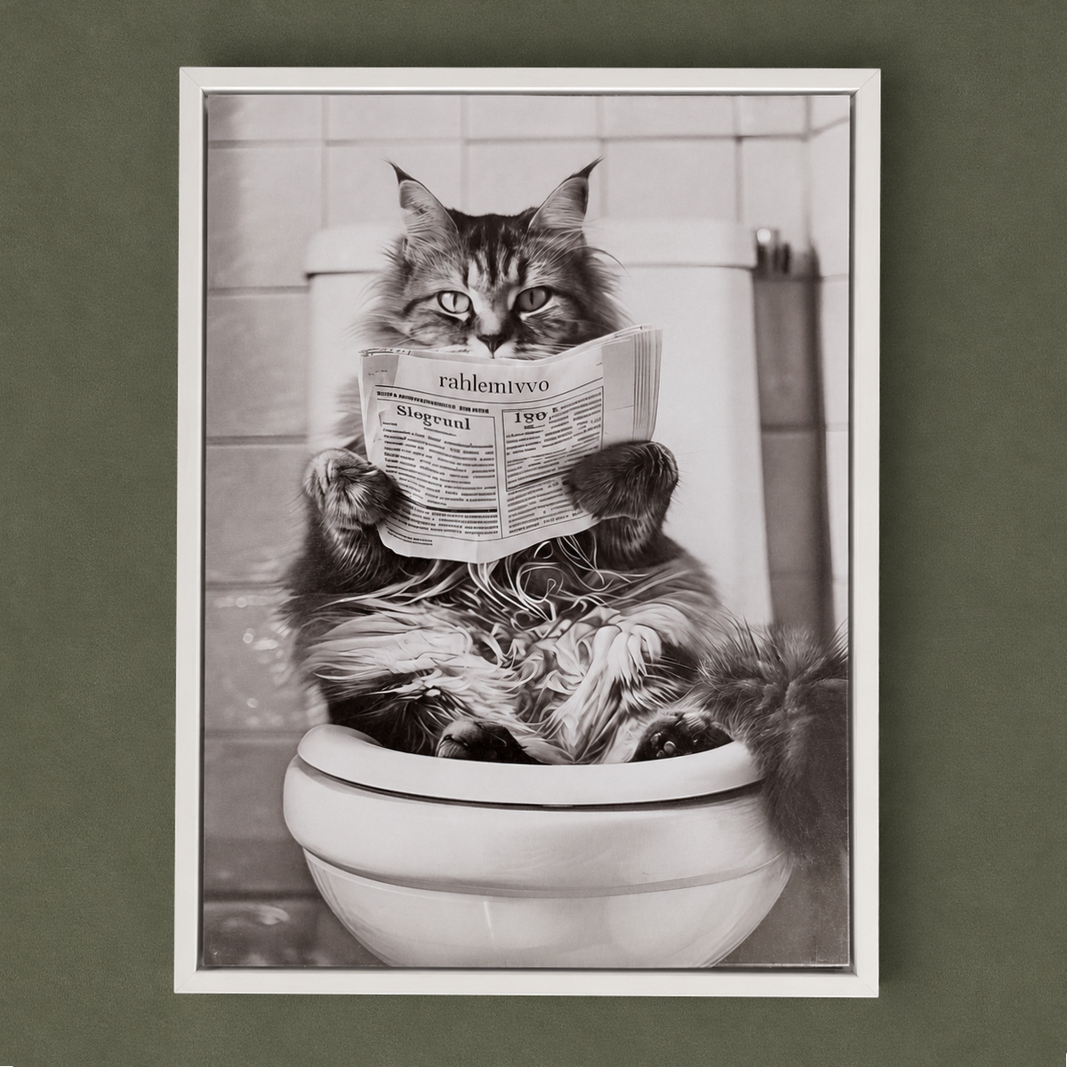 Framed Art - Kitten on Toilet 30x40